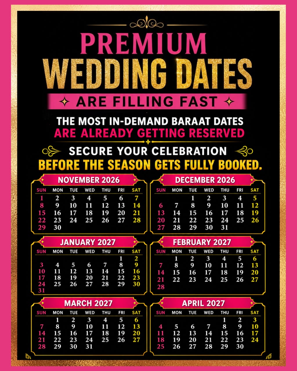 Premium wedding dates are filling fast